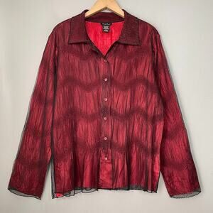 West End Blouse Size Large Dark Gothic Red Black Crinkle Tulle Satin Whimsigoth
